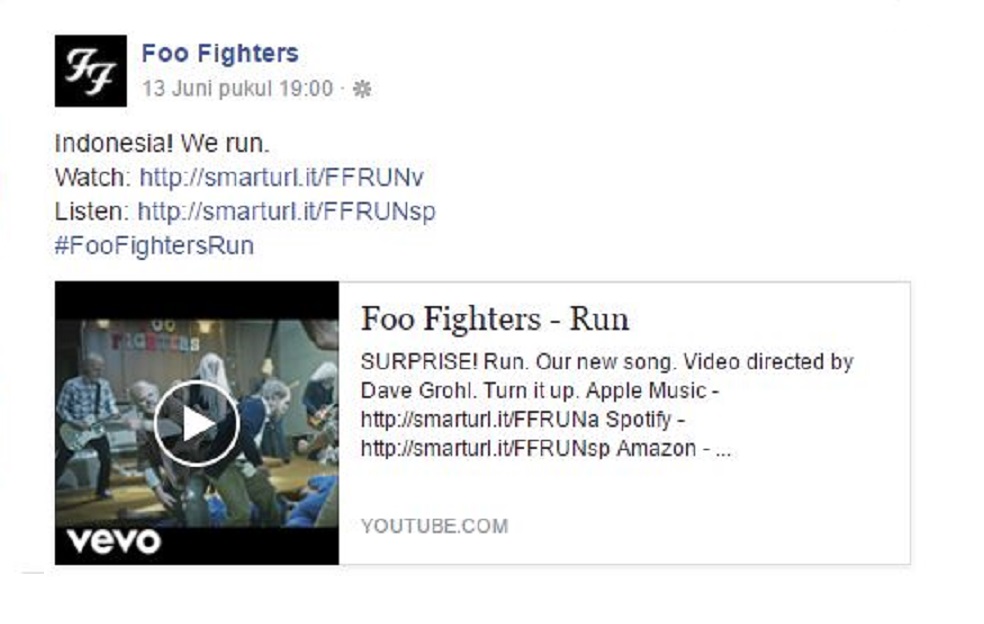 Postingan Foo Fighters yang menyebut nama Indonesia (Facebook)