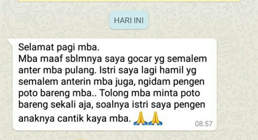 Berharap punya anak cakep, istri driver Go-Car ngidam foto bareng penumpang