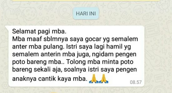 Berharap punya anak cakep, istri driver Go-Car ngidam foto bareng penumpang