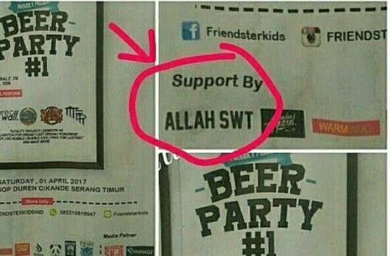 Beredar pamflet âBeer Party supported by Allah SWTâ, yang bikin ternyata mantan santri