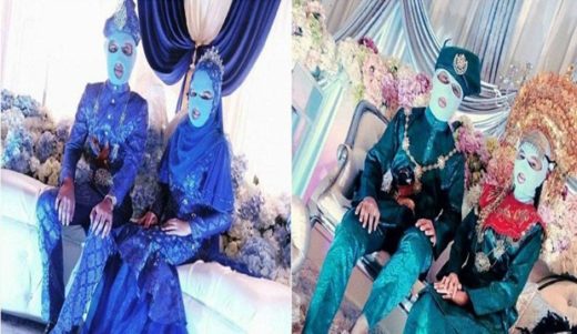Foto pasangan pengantin jadi viral karena memakai penutup muka saat resepsi pernikahan