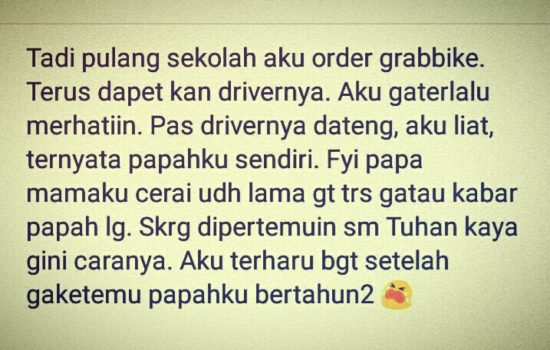 Lama tak ada kabar, remaja temukan ayah kandungnya lewat aplikasi Grab