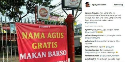 Ada warung gratiskan makan bakso bagi pemilik nama Agus, AHY nyari keberadaannya