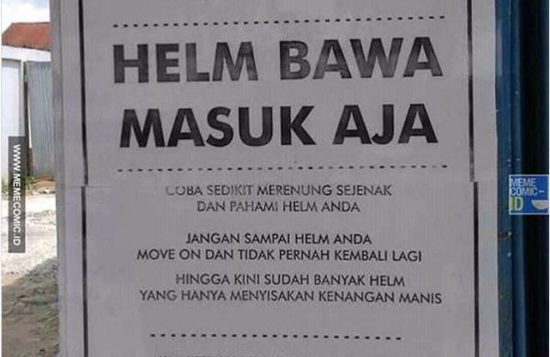Himbauan keamanan helm di parkiran jadi viral, isinya curcol ditinggal move on