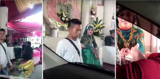 Pernah lihat resepsi pernikahan berkonsep drive thru? Kira-kira begini jadinya (Video)