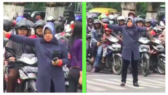 Video Wali Kota Surabaya Bu Risma turun ke jalan atur lalu lintas viral