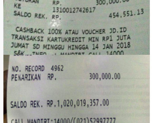 Nemu struk ATM saldo Rp 1 M, dijadiin motivasi kerja keras