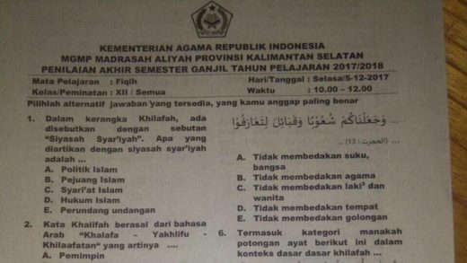 Jangan parno sama ilmu: Soal ujian madrasah bahas khilafah kenapa harus viral? (OPINI)