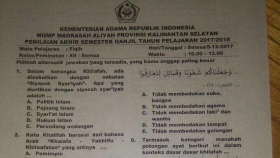 Jangan parno sama ilmu: Soal ujian madrasah bahas khilafah kenapa harus viral? (OPINI)
