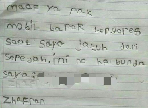 Sepedanya menggores mobil, anak 6 tahun tulus minta maaf lewat surat