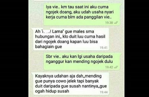 Cowok diputusin karena jadi sopir ojek, obrolannya viral dan bikin banyak netizen sedih