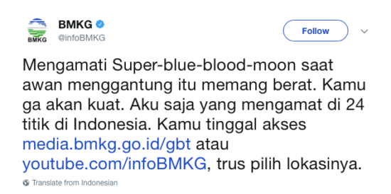 Fenomena super blue blood moon, akun Info BMKG ngegombal a la Dilan