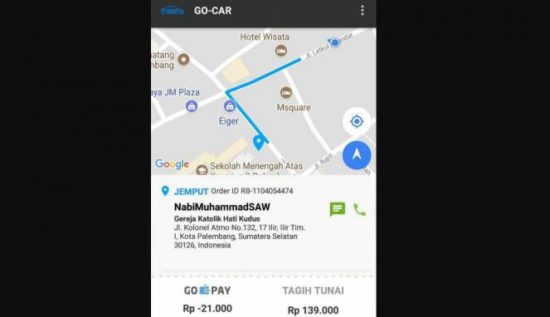 Akun ‘Nabi Muhammad’ order Go-Car ke gereja di Palembang, driver lapor polisi