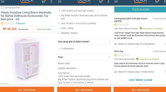 Belanja lemari murah di Lazada gak baca deskripsi, dapetnya lemari kecil Barbie