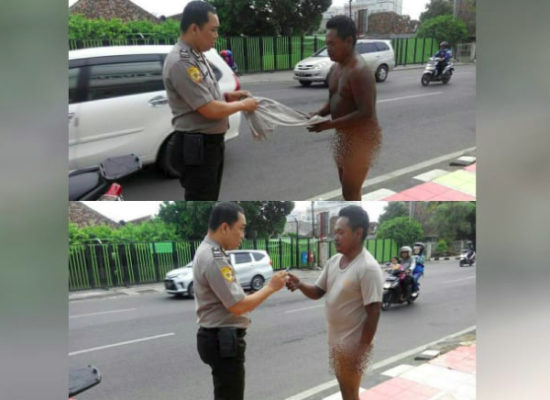 Warga Lampung temukan polisi berikan kaos dan uang buat tunawisma telanjang di jalan