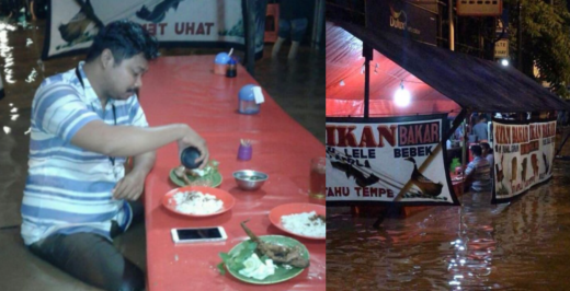 Foto viral pria makan di warung saat terendam banjir Jakarta ternyata bukan editan
