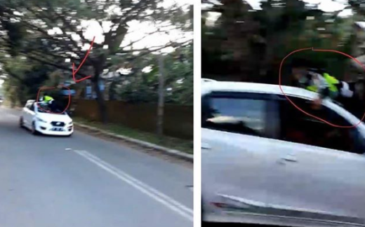 Video: Polisi ‘nyangkut’ di atap mobil yang diduga kabur saat razia balapan liar