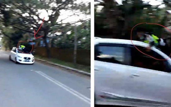 Video: Polisi ‘nyangkut’ di atap mobil yang diduga kabur saat razia balapan liar