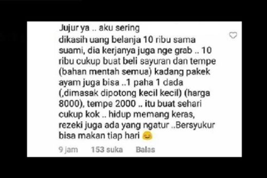 Uang belanja 10 ribu per hari, istri driver ojol ingatkan indahnya bersyukur