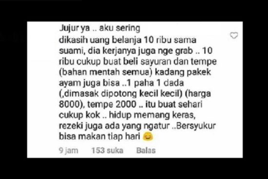 Uang belanja 10 ribu per hari, istri driver ojol ingatkan indahnya bersyukur