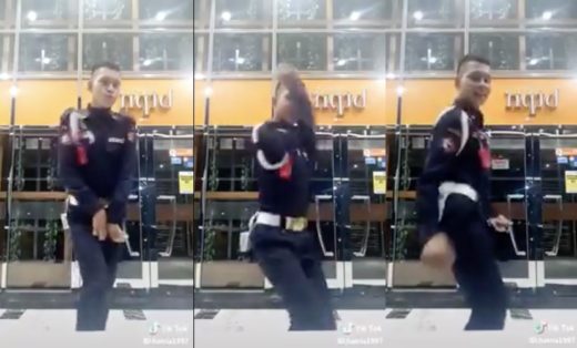 Petugas sekuriti pun kena demam Tik Tok, videonya asyik joget viral