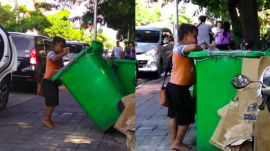 Video menyedihkan: Bocah kehausan mengais tempat sampah di Bali