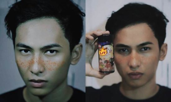Ada cowok mencoba make up freckless dengan bubuk cabe