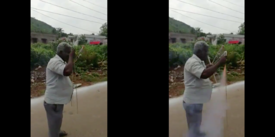 Badass! Pria tua menyulut petasan dengan rokoknya