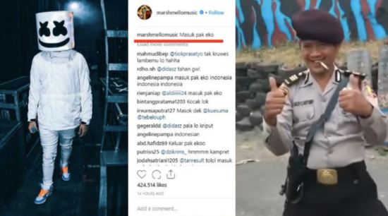 “Masuk Pak Eko!” mendunia nih, dijadiin caption sama Marshmello