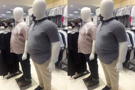 Manekin tambun viral, pajang baju pria ukuran besar