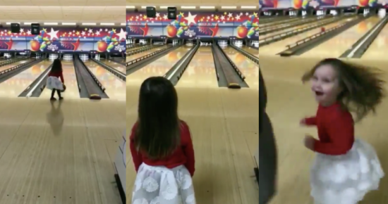 Anak kecil main bowling, ngasal banget tapi strike