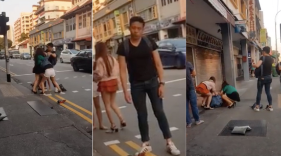 Yang lain cuma nonton: 4 perempuan berantem di jalanan, seorang pria tak berdaya melerainya